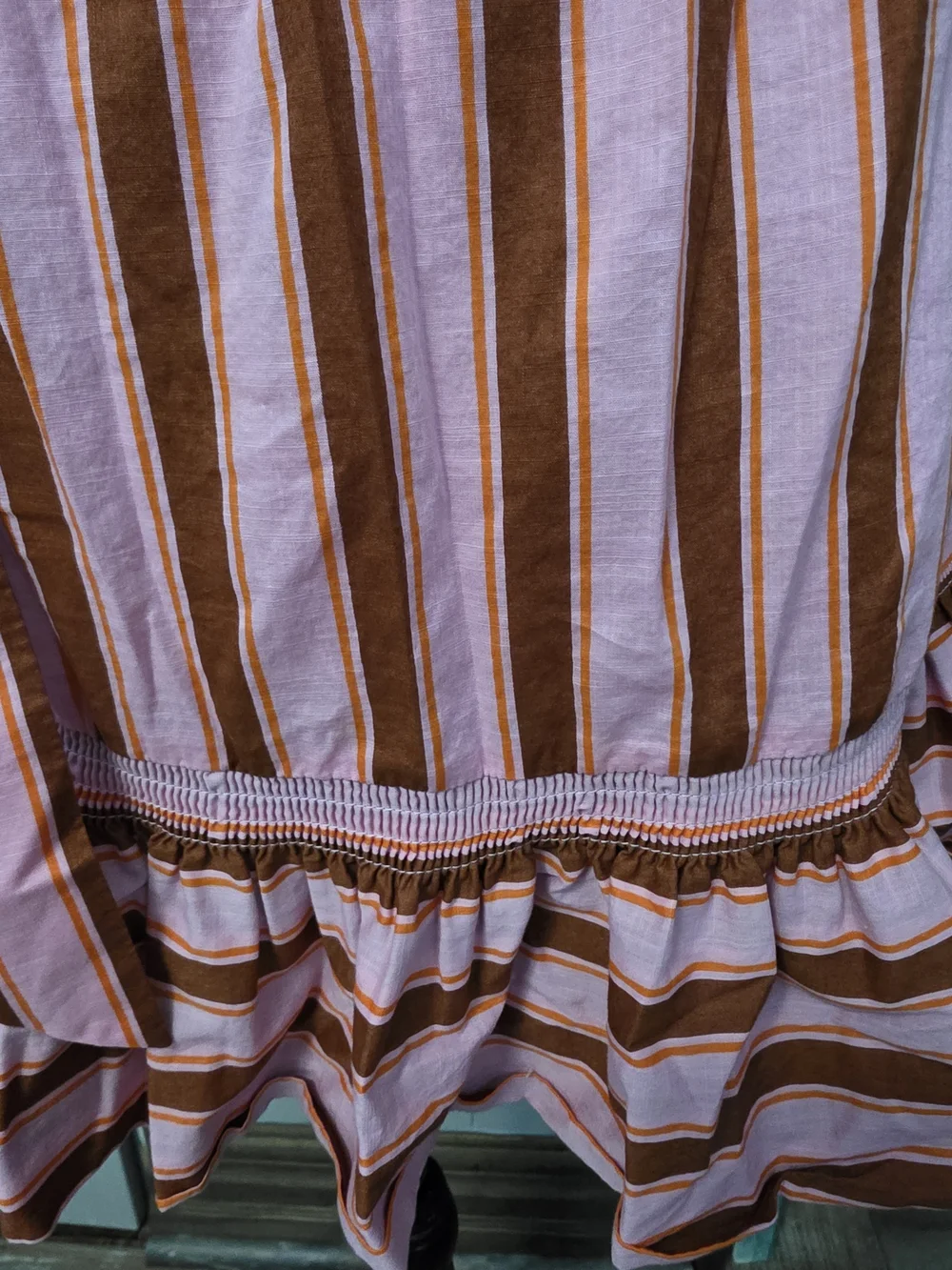 kate spade Pink and Brown Striped Midi Dress with Tie Waist and Ruffled Hem
